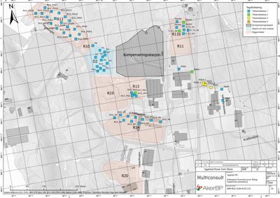 Situasjonsplan som viser tomtedeling, arealbruk og plassering av anlegg (kompenseringsstasjon, desyp) med koordinatnett.