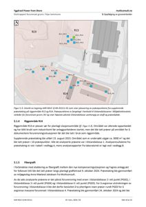 Kartutsnitt som viser plassering av prøvepunkter (R13, R14) og bygninger i et forurenset grunn-område.