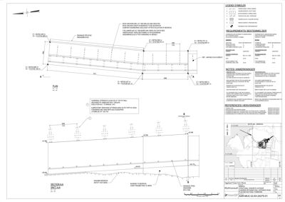 Snittegning (Section A-A) som viser tverrsnittet av en betongkonstruksjon med detaljer om armering, fundamentering og grunnforhold.