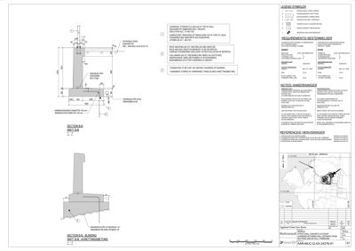 Snittegning (Snitt B-B) av en utvendig vegg med detaljer om fundament, murverk og avrenning.