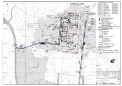Situasjonsplan som viser tomtens grenser, nabolag, eksisterende infrastruktur og planlagt byggefelt med koordinater.