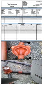 Fotografier av kumutstyr (kumdeksel og kumrør) med tilhørende teknisk dokumentasjon (kumkort) for Fitjar Kommune.