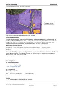 Et utsnitt fra gjeldende reguleringsplan som viser eiendomsgrenser, vegnett og en markert avkjørsel.