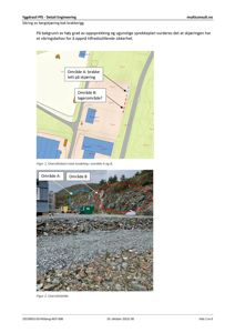 Et fotografi av en bergskjæring med overlagte tegninger som viser to områder (A og B) og en gruslag.