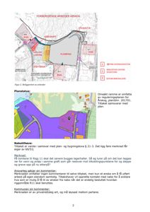 Dokumentet inneholder en situasjonsplan (øverst) og en reguleringsplan (midten) for et område i Årskog, samt tekst om planstatus og nabotilhøve.