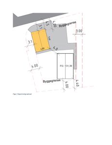 Situasjonsplan som viser tomtens form, byggegrenser og mål.