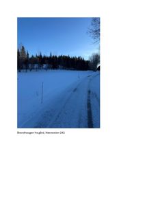 Fotografi av eiendom (Brandhaugen) med snødekt terreng og skog i bakgrunnen.