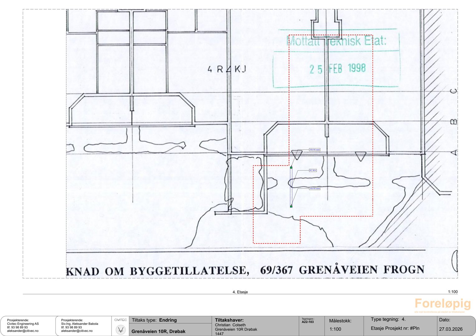 Situasjonsplan som viser tomtens grenser, nabobebyggelse og bygningsplassering med angitte mål.
