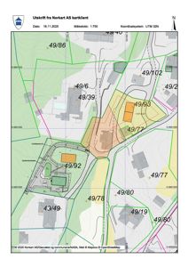 Situasjonsplan (tomtekart) som viser eiendomsnummer, areal og bygningsplassering.