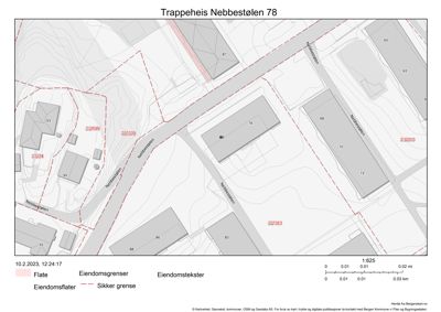 Kart over eiendomsgrenser og eiendomstekster for Trappeheis Nebbestølen 78.