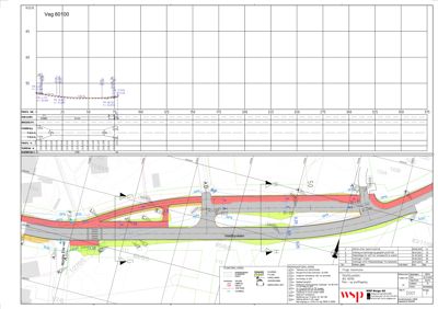 Situasjonsplan som viser plassering av en vei (Veg 60100) i forhold til omgivelsene, inkludert høydekurver, naboeiendommer og topografi.
