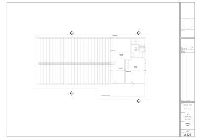 Etasjeplan (etasjeplan) som viser romfordeling, vegger og trapp i en bygning.