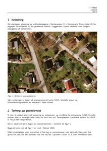 Et flyfoto som viser eksisterende bebyggelse på eiendommen Rambergveien 13 i Holmestrand, inkludert tomtens beliggenhet i forhold til naboer og veier.