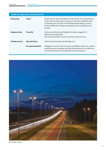 Fotografi av en vei med lysbaner og lyspæler om natten