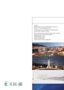 Fotografier av en moderne bygning ved vannet, inkludert et utsnitt av en skulptur og en snødekt scene.