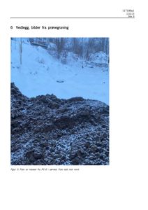 Fotografi av masse fra prøvegraving (PG 6) i sørvest, tatt mot nord.