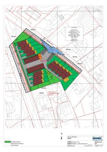 Situasjonsplan som viser tomtens grenser, eksisterende og nye bebyggelse, veier, høydemål (moh) og arealdata.