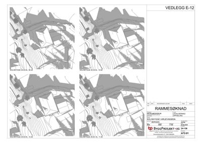 Solskyggeanalyse (solskyggediagram) for et byggeprosjekt, som viser solposisjon og skygger på ulike tidspunkter.