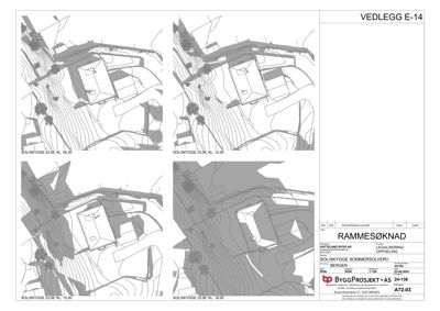 Situasjonsplaner som viser sol- og skyggefall for bygningen på tomta.