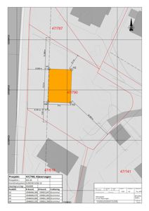 Situasjonsplan som viser eiendomsnummer 47/790 med nøyaktige mål på grenser og grunnmurposisjon.
