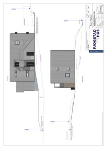 Snittegning som viser bygningens tverrsnitt, høyder, terrengforhold og grunnmur.