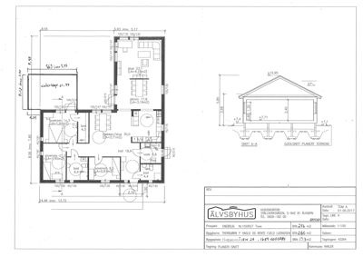 Etasjeplan (plan 1) med tilhørende snittegning (SNITT A-A-A) for en bolig.