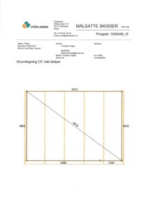 Grunntegning for en CC-mål stolpe med angitte dimensjoner og diagonale mål.