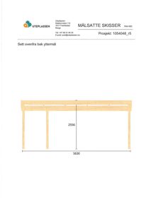 En målsettskisse (skisse) som viser en konstruksjon sett ovenfra bak yttermål, med angitte dimensjoner (5630 x 2556).