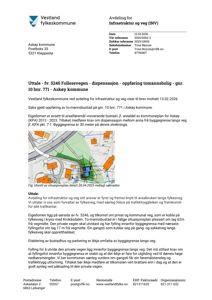 Utsnitt av situasjonsplan som viser tommesbustadens plassering i forhold til Fv. 5246, vegmiddelet og byggegrensa.