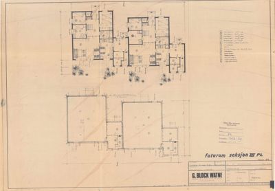 Bildet viser et etasjeplan (floor plan) for en bygning, sannsynligvis et flerfamiliehus eller leilighetskompleks. Det er to plan vist: øverst et detaljert plan med rominndeling og møbler, og nederst et mer generisk plan. Tittelen 'futurum seksjon III PL' bekrefter at det er et plan.