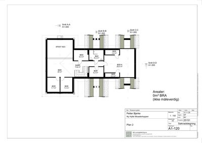 Etasjeplan (Plan 2) av en hytte med romfordeling og arealoppsett.