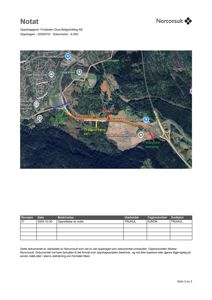 Kart med flyfoto som viser et område med veier, skog og bygninger, med ruter og tekstmerking for 'Ca plassering ny vei' og 'Endepunkt belystning'.