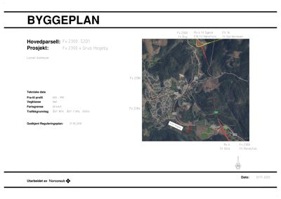 Kart over hovedparsell Fv 2300 S2D1 med veger, veiforbindelser og topografi