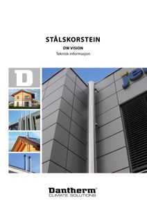 Fotografi av en stålkorstein på en bygning, inkludert flere mindre illustrasjonsbilder av ulike korsteiner.