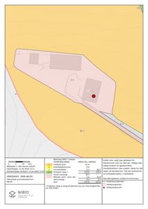 Gårdsplan med arealdata, markslag og eiendomsdata for eiendommen 3909-48/3/0.