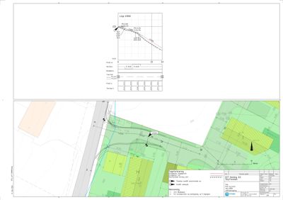 Situasjonsplan med terrengprofil, eksisterende og planlagt terreng, samt bygningers plassering og høyder.