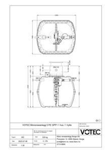 Teknisk tegning som viser dimensjoner og konstruksjon av et renseanlegg (VOTEC Minirensanlegg).