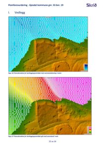 Fargelagret kart som viser flomutbredelse og vannstandshøydene (i moh.) for et kartleggingsområde.