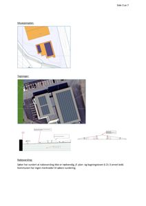 Bildet viser en side fra en byggesak som inneholder en situasjonsplan øverst, en flyfoto (tegning) midt på siden, og en teknisk snittegning nederst.