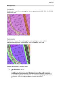 Bildet viser to kart som illustrerer eiendommens areal i henhold til kommuneplanen og detaljreguleringsplanen. Kartene viser bygningers plassering, arealer og reguleringer.