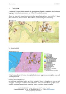 Bildet viser en oversiktskart og et løsmassekart (geologisk kart) over eiendommen i Hvalsbekken, som er brukt som bakgrunnsinformasjon i en geoteknisk vurdering.