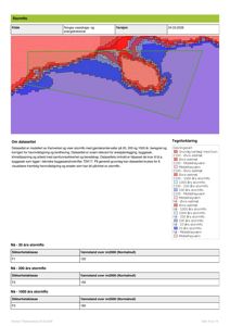 Kart over stormflo og havvannshøydene for et område, med en grønn rektangel som markerer et spesifikt område.
