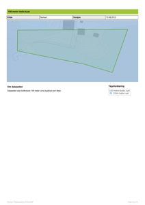 Kart som viser et 100-meter belte langs kystlinjen, med overlappende topografiske linjer og bygningsfotfotavtrykk.