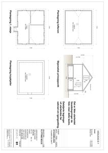 Bildet viser en samling av plantegninger for et hus, inkludert 1. etasje, loft og krypeller.