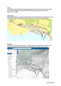 Bildet viser to kart fra en rapport. Det øverste kartet er en situasjonsplan som viser eiendommen, naboeiendommer, veier og kulturminner. Det nedre kartet er en digital kartvisning (Kilden) som viser terrengforhold, skog, bebyggelse og en markert beliggenhet.