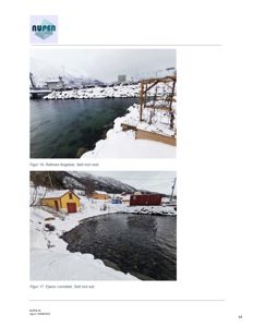 Fotografier av Refsnæs fergeterminal og fjæra i området, sett mot vest og øst.