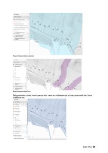 Bildet viser tre skjermbilder fra et digitalt kartsystem (Kartlegging) som viser aktsomhetsområder (snøskred, flom, kvikkleire) i forhold til en tomt.