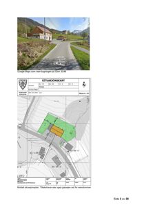 Bildet viser en situasjonsplan (tomtekart) for eiendommen Gbnr 30/46 i Kvæfjord kommune, inkludert en Google Maps-foto av bygningen øverst.