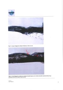 Fotografier av et snødekt landskap med fjell og skog, illustrert i en byggesak for å vise terrengforhold og snøskredfare.