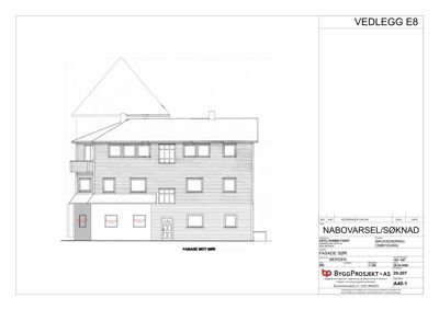 Fasadetegning av en bygning sett fra sør (FASADE MOT SØR).
